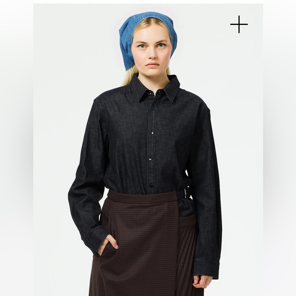 Tibi nwt sz small Light Weight Stone Washed Black Denim Charlie Slim Shirt